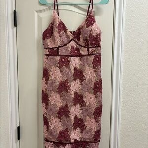 Lulu Burgundy and Pink Lace Formal Dress
